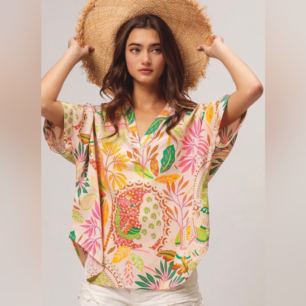 BiBi Tropical Jungle Summer Collar Blouse